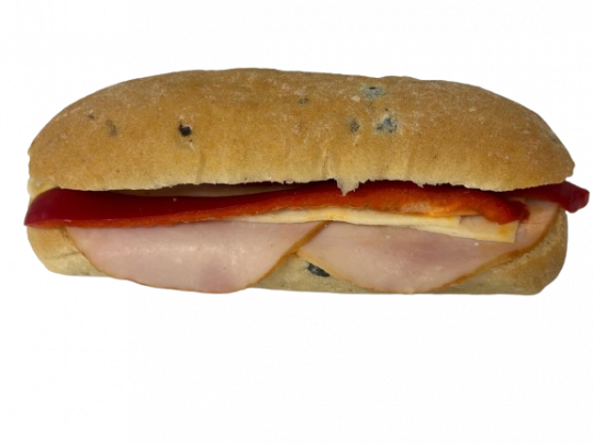 Ciabatta cu muschi file, cascaval si masline 200 gr